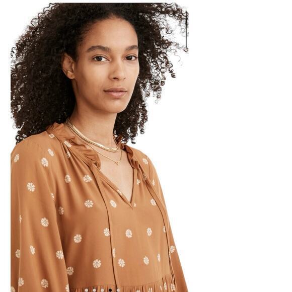 Madewell Women Small Tie-Neck Tiered Mini Dress in Bloom Dot Brown & White Flowy - Picture 6 of 17